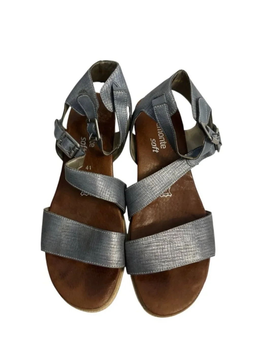 Remonte Icess 51 Denim Blue Leather Wedge Sandals Euro 41 Comfort Buckle